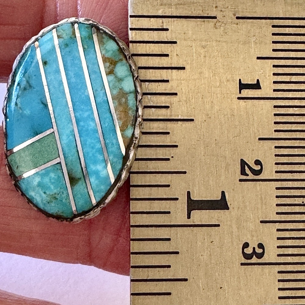 Navajo Ring Sz 11 Mixed Turquoise Inlay Signed D Noble Sterling Native American - Picture 5 of 9
